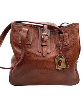 Dooney & Bourke AWL Pebbled Leather Satchel Brown Cognac Shoulder Bag USA